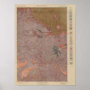 Póster Mapa da geologia, peça nacional de Yellowstone,