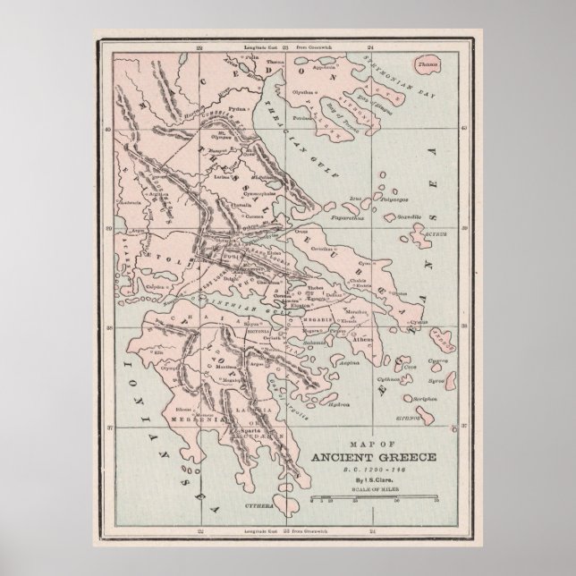 Poster Mapa da Grécia antiga (1901) (Frente)