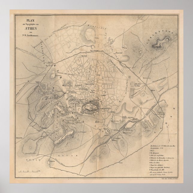Poster Mapa da Grécia de Atenas (1841) (Frente)