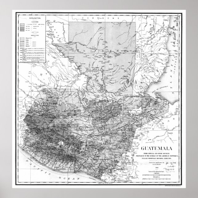 Poster Mapa da Guatemala (1902) BW (Frente)