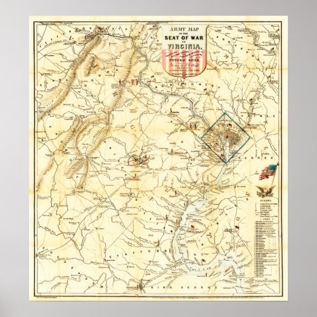 Poster Mapa da Guerra Civil da Virgínia em 1862 (Frente)