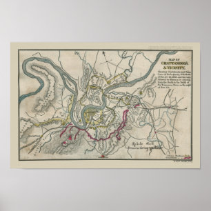 Póster Mapa da guerra civil de Chattanooga e de