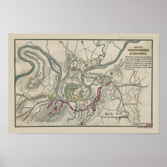Póster Mapa da Guerra Civil de Chattanooga e de Vizinhanç (Frente)