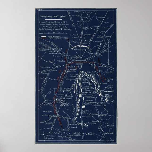 Póster Mapa da Guerra Civil de Gettysburg Battlefield (18 (Frente)