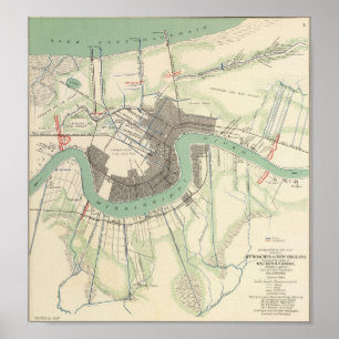 Póster Mapa da Guerra Civil de Nova Orleans, 1863