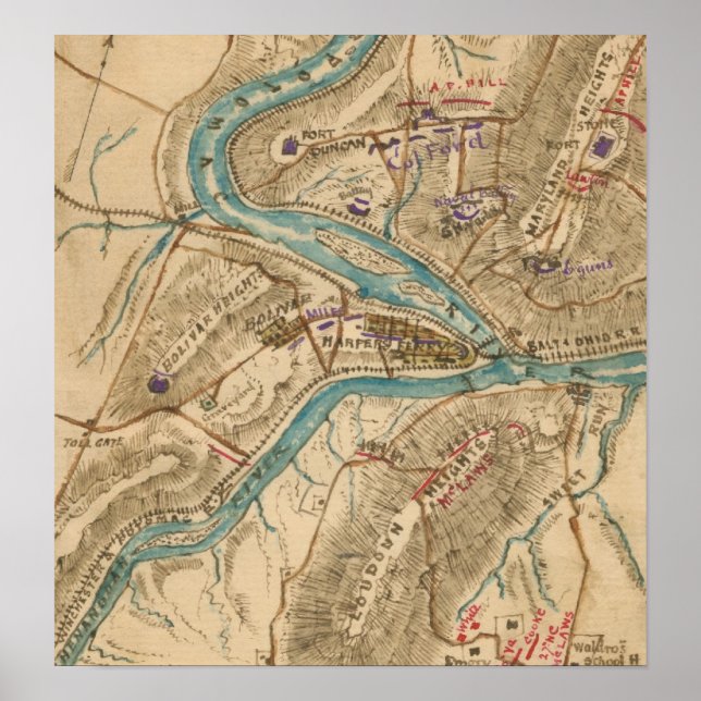 Poster Mapa da Guerra Civil de Vintage Harpers (1862) (Frente)