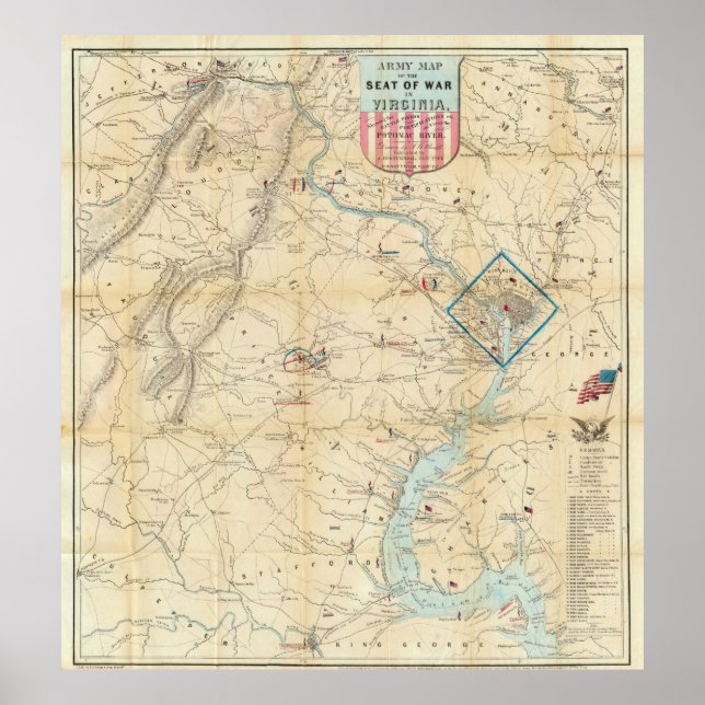 Poster Mapa da Guerra Civil de Vintage, Virginia Norte (1 (Frente)