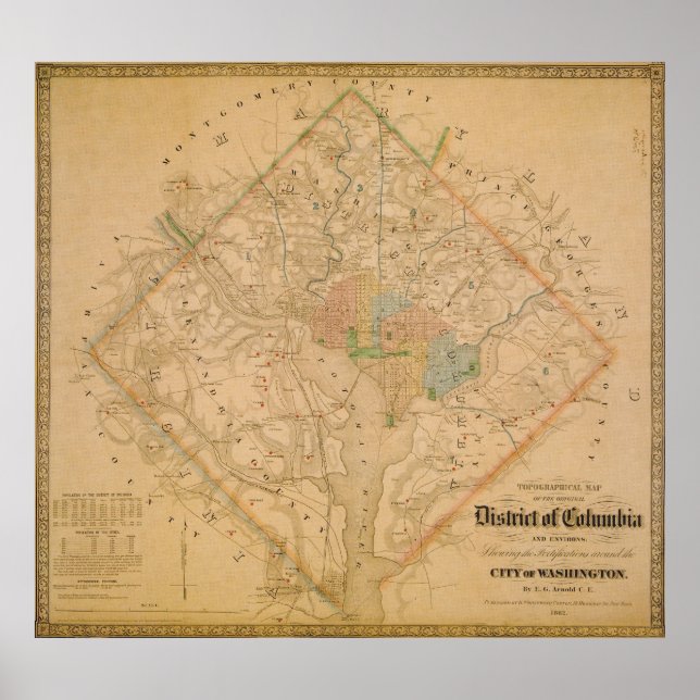 Póster Mapa da Guerra Civil de Washington DC 1862 (Frente)