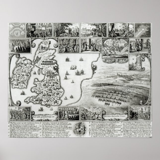 Póster Mapa da Guerra Civil - Inglaterra e perspectiva de (Frente)