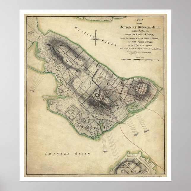 Poster Mapa da Guerra de Bunker Hill - 1775 (Frente)
