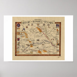 Poster Mapa da história e do romance de Wyoming