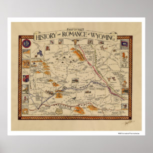 Póster Mapa da história e do romance de Wyoming