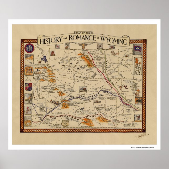 Póster Mapa da História e Romance do Wyoming (Frente)