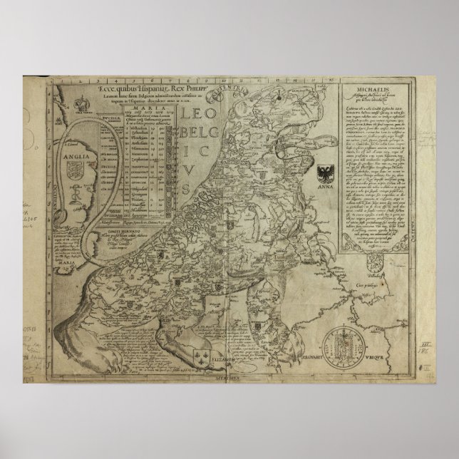 Póster Mapa da Holanda 1583 - Leo Belgicus (Frente)