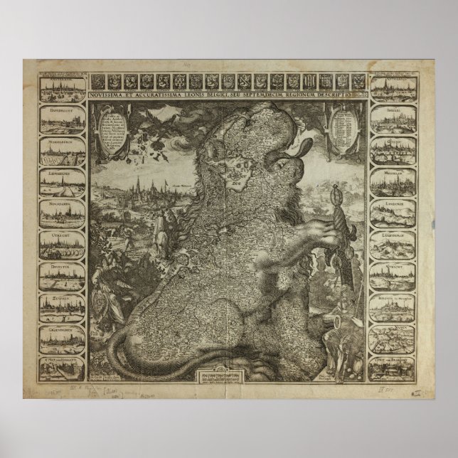 Póster Mapa da Holanda 1609 - Claes Jansz Visscher (Frente)