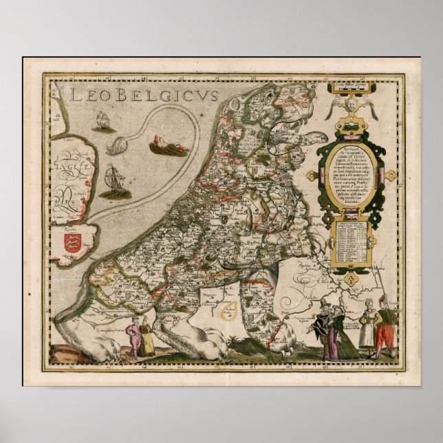 Póster Mapa da Holanda 1617 - Leo Belgicus (Frente)