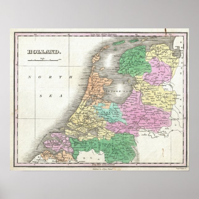 Poster Mapa da Holanda 1727 - por Anthony Finley (Frente)