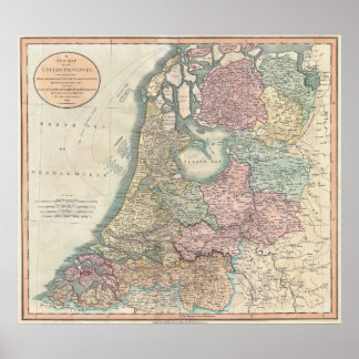 Póster Mapa da Holanda 1799 - de John Cary