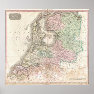 Póster Mapa da Holanda 1818 - John Pinkerton
