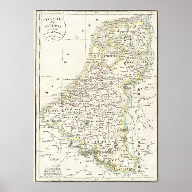 Poster Mapa da Holanda 1832 - Delamarche (Frente)