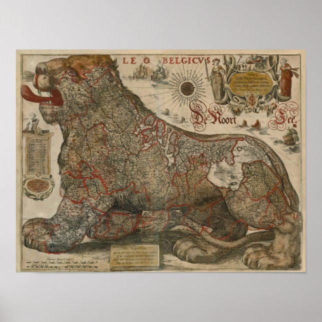 Poster Mapa da Holanda e da Bélgica - 1630 (Frente)