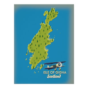 Póster Mapa da Ilha de Gigha Escócia