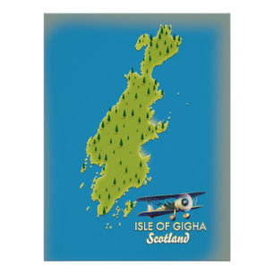 Póster Mapa da ilha de Gigha na Escócia