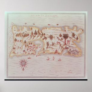 Poster Mapa da ilha de Puerto Rico, 1599