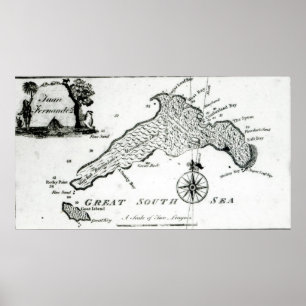 Poster Mapa da ilha de South Pacific, 1800