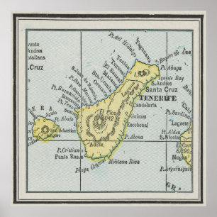 Poster Mapa da Ilha de Vintage Tenerife (1901)