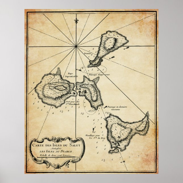 Poster Mapa da Ilha do Demônio Enfamosa c. 1764 (Frente)
