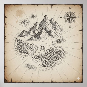 Poster Mapa da Ilha do Tesouro Antiquado