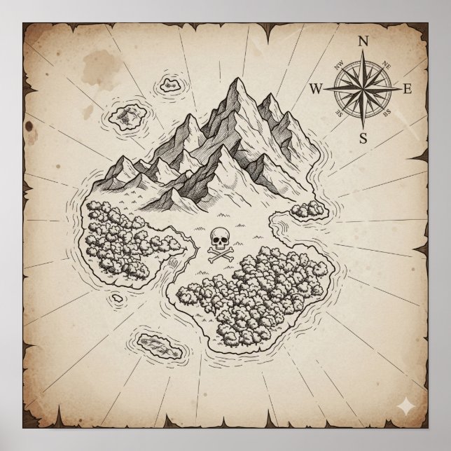Poster Mapa da Ilha do Tesouro Antiquado (Frente)