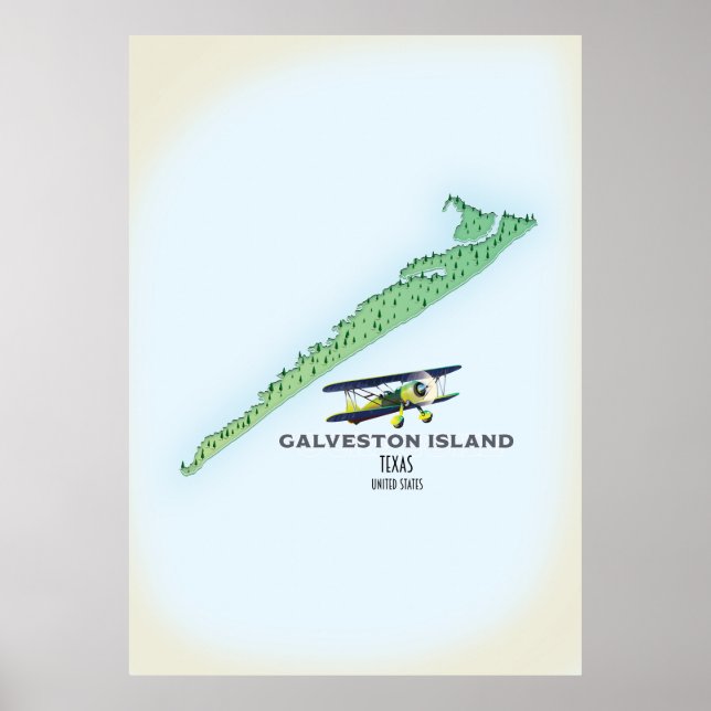 Poster Mapa da Ilha Galveston Texas EUA (Frente)