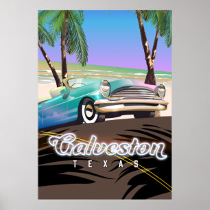 Poster Mapa da ilha Galveston Texas USA