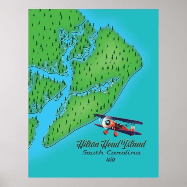 Poster Mapa da ilha Hilton Head na Carolina do Sul (Frente)
