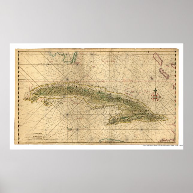 Póster Mapa Da Ilha Inicial De Cuba 1639 (Frente)