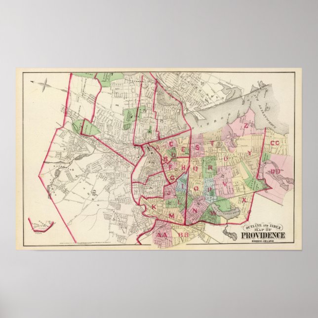 Poster Mapa da Ilha Johnston Rhode (Frente)