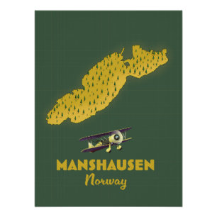 Póster Mapa da Ilha Manshausen Noruega