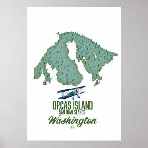 Poster Mapa da Ilha Orcas, Washington, EUA