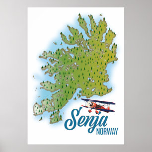 Poster mapa da ilha Senja Noway