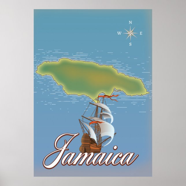 Poster Mapa da Ilha Viagem Jamaicana (Frente)