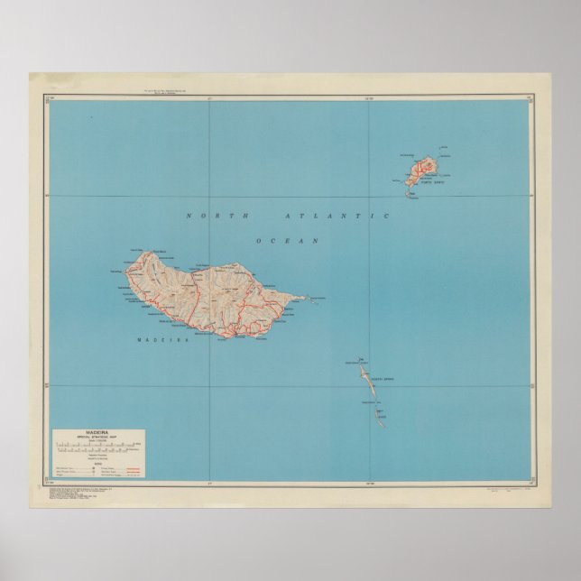 Poster Mapa da Ilha Vintage na Madeira (1943) (Frente)