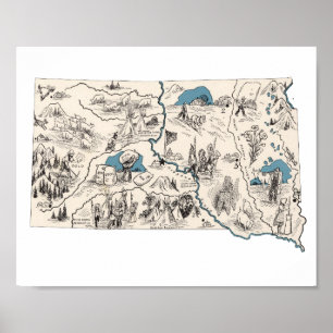 Póster Mapa da imagem do vintage de South Dakota