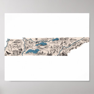 Poster Mapa da imagem do vintage de Tennessee