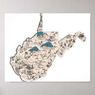 Póster Mapa da imagem do vintage de West Virginia