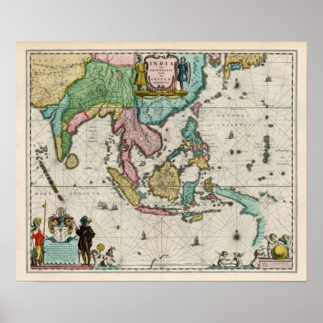 Poster Mapa da Índia e do Extremo Oriente, Mapa de 1642 (Frente)
