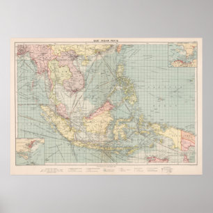 Poster Mapa da Indonésia e dos portos filipinos
