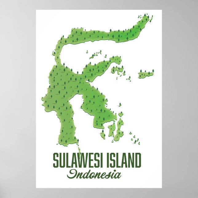 Poster Mapa da Indonésia na ilha de Sulawesi (Frente)