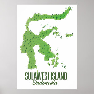 Poster Mapa da Indonésia na ilha de Sulawesi